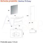 Bh Fitness bh mobile bagno bianco lucido sospeso curvo da 75 cm con specchio lavabo di ceramica e colonna da 14