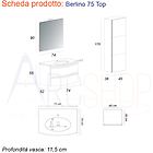 Bh Fitness bh mobile bagno moderno sospeso curvo 75 cm grigio scuro venato specchio lavabo ceramica e colonna 1